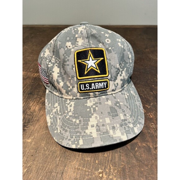 US ARMY CAMO HAT WITH AMERICAN FLAG ADJUSTABLE - Picture 2 of 7